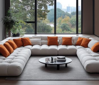 Modern Living Room with Sectional Sofa and Large Windows