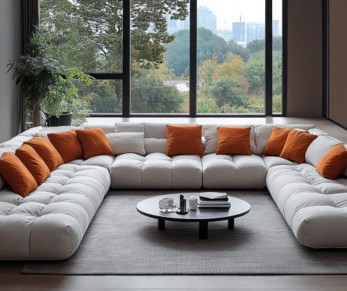 Modern Living Room with Sectional Sofa and Large Windows